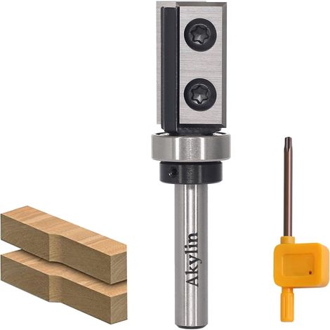 Fraise à Affleurer à Plaques Réversibles - Tige 8 mm, Lame Carbure Interchangeable 4 Côtés, Roulement à Billes - Pour Traitement des Bords en Bois (1/5)
