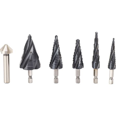 Juego de brocas escalonadas de 4 ranuras, vástago de 6,35 mm (1/4 de pulgada), M35, broca de cobalto estilo pagoda para acero inoxidable y metales duros. (1/5)