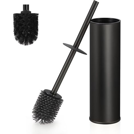 2 - Brosse WC - Support Autoportant - Nettoyage Profond Anti-Goutte - Salle De Bain Moderne - Noir Mat - 35x12cm (1/5)
