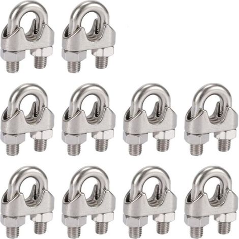 Confezione da 10 fascette stringicavo da 5 mm in acciaio inox 304 con clip doppie per stendibiancheria, tendalino e fissaggio (1/4)
