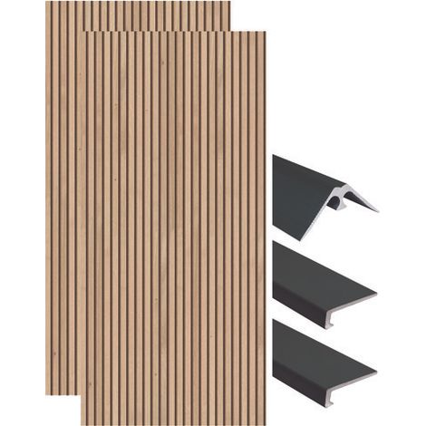 ONDEE ZEN - Pack complet de montage panneaux muraux Tasseau bois 120 cm - Profilé noir inclus (1/4)
