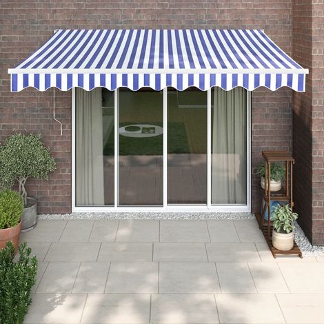 Auvent rétractable,Marquise d'entrée Anti-UV,Auvent facile à assembler bleu et blanc 3,5x2,5 m tissu et aluminium -FR42017 (1/5)