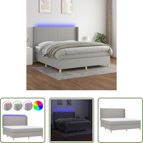 vidaXL Matelas ensaché -  Sommier à lattes de lit matelas LED Gris clair 160x200 cm Tissu (1/5)