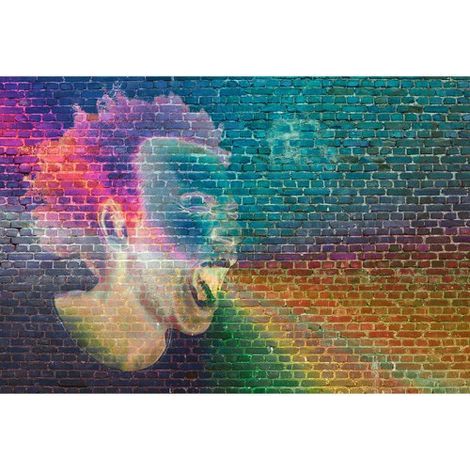 Papier peint panoramique brique original multicolore Tapisserie panoramique design pour bureau Papier peint panoramique street art idéal chambre ado (1/3)