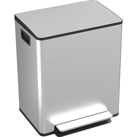 Poubelle tri sélectif 2 bacs 25L x2 inox brossé argent, couvercle silencieux, dimensions 47,7x37,5x56cm, usage cuisine domestique. (1/5)