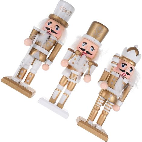 Lot de 3 Casse-Noisettes en Bois Or pour Décoration de Noël, Figurines Traditionnelles Élégantes et Solide, Décoration de Bureau et Maison Fêtes (1/5)