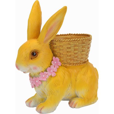 Lapin Pot De Fleurs Résine Processus Lapin Ornement Avec Panier Arrière Décoration Extérieure Pour Cour Jardin Jaune (1/5)