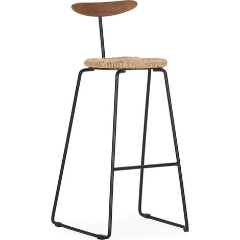 Tabouret haut en corde avec dossier - noir et noyer (1/4)