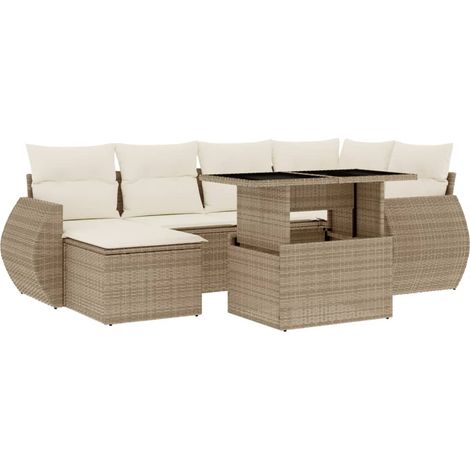 Set Divani da Giardino 7 pz con Cuscini Beige in Polyrattan vidaXL (1/5)