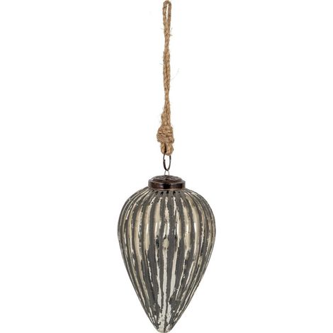 Grey Metallic Collection Large Cone Bauble - Glass - L9 x W9 x H15 cm - Silver