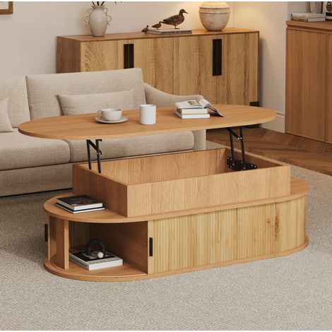 Aparador 100/50/40 cm efecto madera, mesa de centro elevable con almacenaje (1/5)