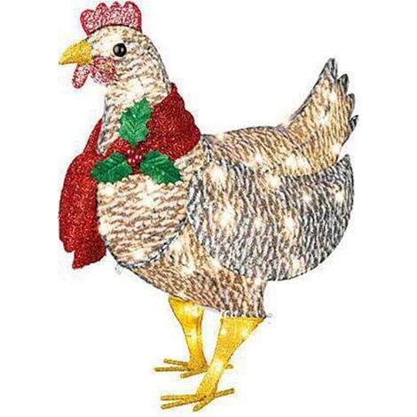 Weihnachtsdekoration, leuchtendes Weihnachtshuhn, leuchtendes Weihnachtshuhn mit Schal, weihnachtliche Tierdekoration für den Garten, leuchtendes Weihnachtshuhn (1/5)