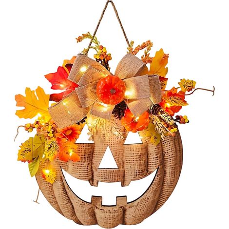 Couronne murale citrouille Halloween à suspendre, décoration de porte d'entrée, ornement festif pour maison, mur et fête
