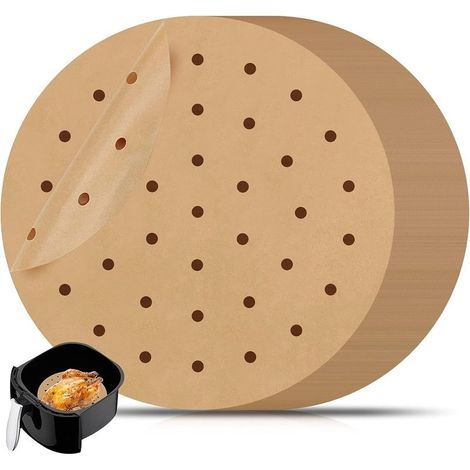 100 feuilles de papier sulfurisé perforées de 20,3 cm pour friteuse à air, cuisson à la vapeur, papier sulfurisé anti-adhésif pour friteuse à air, cuisson des biscuits (1/5)