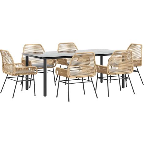 Maison Exclusive - Set Pranzo da Giardino 7pz con Cuscini Marrone Polyrattan Vetro