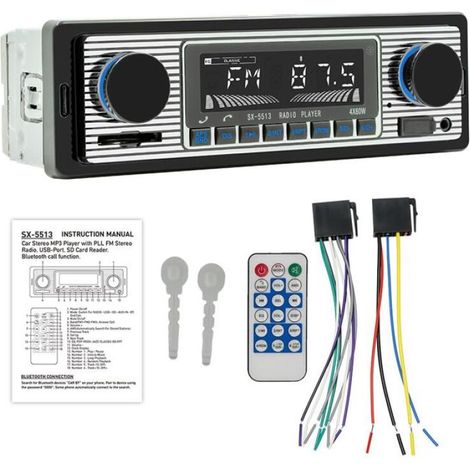Autoradio Stéréo FM, Bluetooth, Lecteur Audio MP3, Téléphone Portable, Mains Libres, Numérique, USB, SD avec Entrée In Dash Mx (1/4)