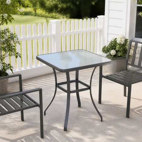Table de jardin carrée en verre trempé noir 68,5 x 68,5 x 84 cm OKWISH (1/5)