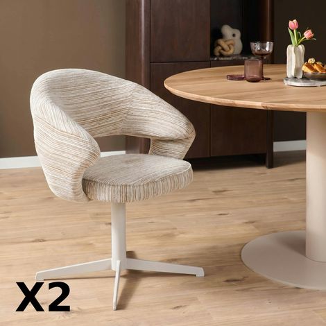 Chaise pivotante beige pied blanc forme baquet (x2) CORTINA (1/5)