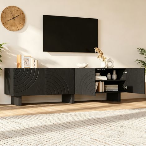 TV-Lowboard 180x40x55 cm schwarz aus Spanplatte mit 4 Türen und Stauraum für Fernseher bis 75 Zoll (1/5)