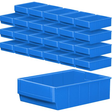 BRB Lot de 24 étagères professionnelles en polypropylène Bleu Qualité industrielle 300 x 183 x 81 mm (1/2)