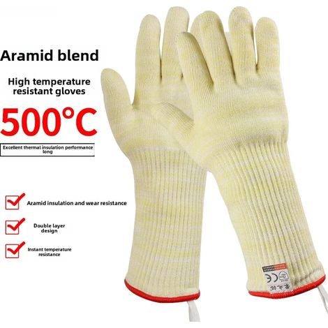 Gants en aramide résistants aux hautes températures (400D C1314 35 cm) : résistants à 500 °C, anti-coupures, isolants thermiques et anti-brûlures, pour barbecue et cuisson. Gants en Kevlar anti-brûlur (1/5)