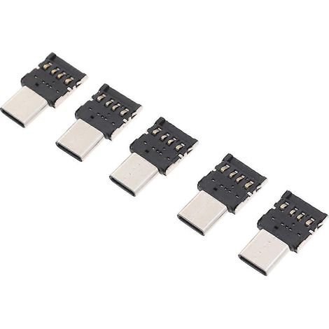 Lot de 5 adaptateurs ultra mini USB-C vers USB 2.0 OTG pour téléphone portable, tablette et clé USB-Black