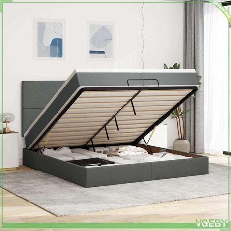 Cadre de lit ottoman avec matelas - 3313100 - 200x200 cm - Tissu gris foncé - Rangement hydraulique (1/5)