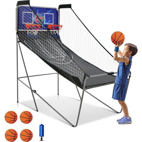 Costway – Panier de basketball pliable double avec 4 ballons et pompe – Système de pointage électronique – 8 modes de jeux – Dimensions 207x108x205cm – Pour 1 à 4 joueurs
