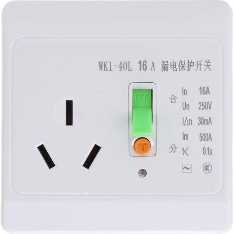 Prise de protection contre les courants de fuite à la terre adaptée aux circuits domestiques de 16 A, avec interrupteur de protection contre les courants de fuite à la terre pour climatiseur, 230 V. (1/5)