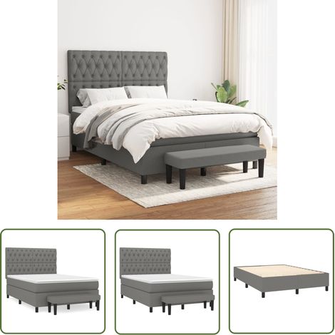 The Living Store Boxspringbett mit Matratze Dunkelgrau 140x190 cm Stoff - Boxspringbett - Doppelbett - Bettenrahmen - Matratze - Betttisch (1/5)
