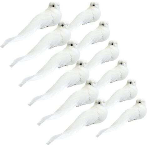 12 Pièces Ornement Cardinal (Colombes Blanches, 5,1 Pouces)avec Clip sur Plume Oiseau Colombe Artificiel Ornement d'arbre de Noël Artisanat de Faux Cardinal Brillant pour Décor (1/5)