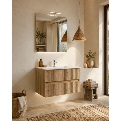 Mobile bagno 80x46 Panama cannettato rovere naturale con lavabo e specchio (1/5)