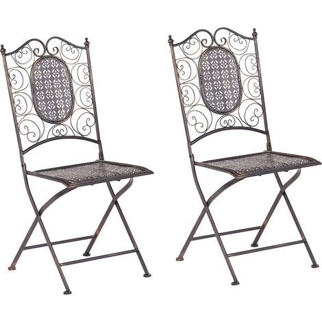 Conjunto de 2 sillas de balcón hierro negro metal envejecido plegable exterior resistente a los rayos UV estilo retro francés Bormio (1/5)