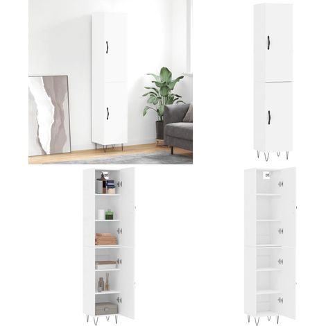 Buffet haut Blanc 34,5x34x180 cm Bois d'ingénierie - Buffet blanc - Bois d'ingénierie (1/5)