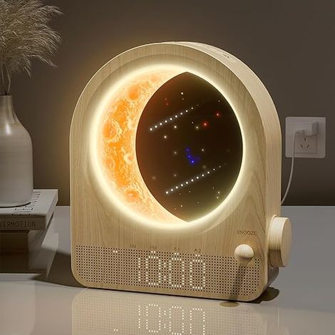 Lampe de Lune Lumineuse avec Réveil et 3 Niveaux de Luminosité, Ambiance Naturelle avec 10 Sons [Classe énergétique F]