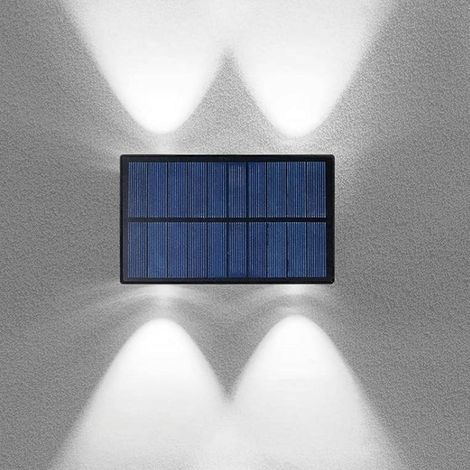 Applique LED Solare da Esterno 4W Biemissione Up&Down IP65 – Lampada da Parete a Luce Fredda 6000K con Pannello Solare Integrato e Sensore Crepuscolare