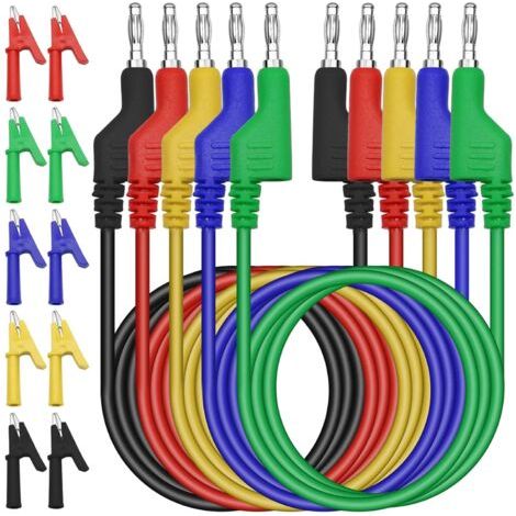 FENOPLASTICA5 Cordons de Mesure pour Multimètre 4mm, Câble à Fiche Banane, Pointes de Mesure pour Multimètre, 10 Pinces Crocodiles Isolées, pour Voiture/Industriel/autres Composants de Câble de Test(1 (1/5)