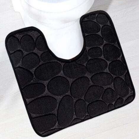 U-förmige Badematte, rutschfest, weich und saugfähig, schnelltrocknend, Polyester-Toilettenmatte, schwarz, 40 x 50 cm (1/3)