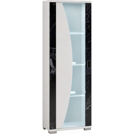 Vitrine 1 porte réversible + Led blanche et aspect marbre noir - TAHOE (1/5)