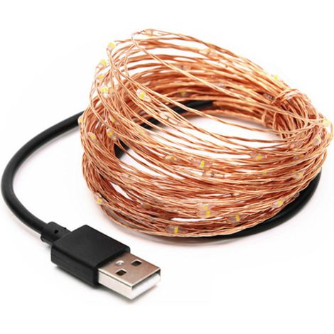 Leichte Lichterkette aus Kupferdraht, 5V USB, 10m, 100 warmweiße Lichter (1/5)
