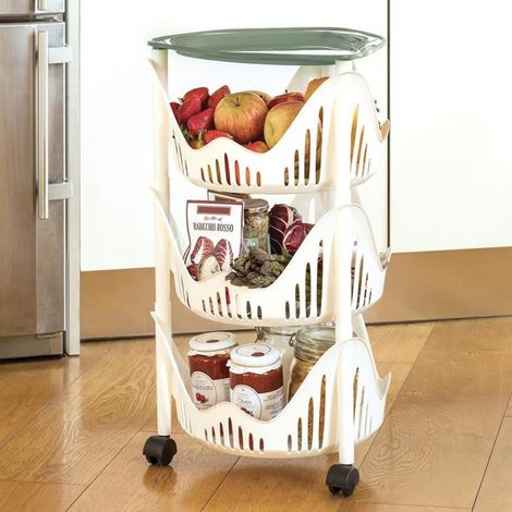 Chariot de cuisine à 3 étages - Blanc/Vert- D 40 x H 64,5 cm - Livraison gratuite