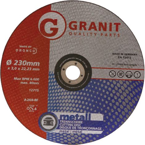 Disco de corte de acero de 230 mm y granito de 22 mm