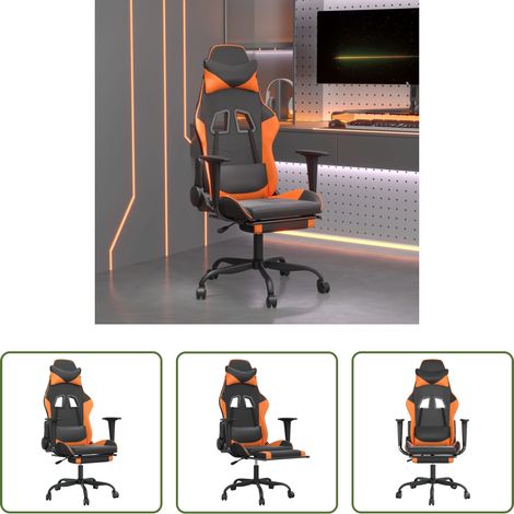 vidaXL Gamingstuhl mit Massage - Gaming-Stuhl mit Massage & Fußstütze Schwarz Orange Kunstleder (1/5)