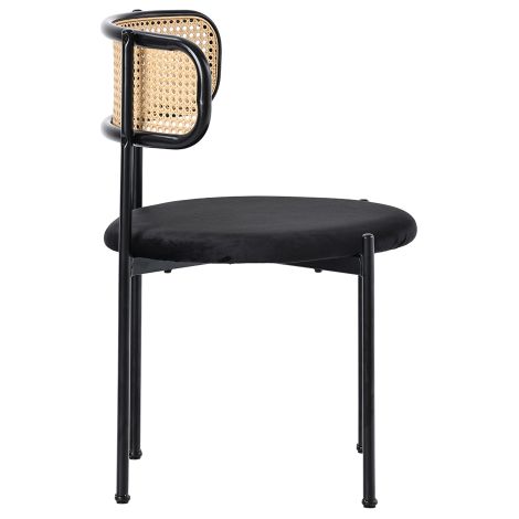 Chaises de salle à manger en velours (Lot de 6) — Chaises d'appoint modernes et minimalistes à quatre pieds de support métalliques  Design style rotin  Idéales pour salon et chambre — Noir