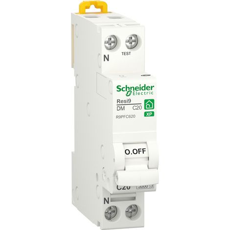 Disjoncteur modulaire Schneider Electric Resi9 1P+N courbe C 20 A 2 modules R9PFC620