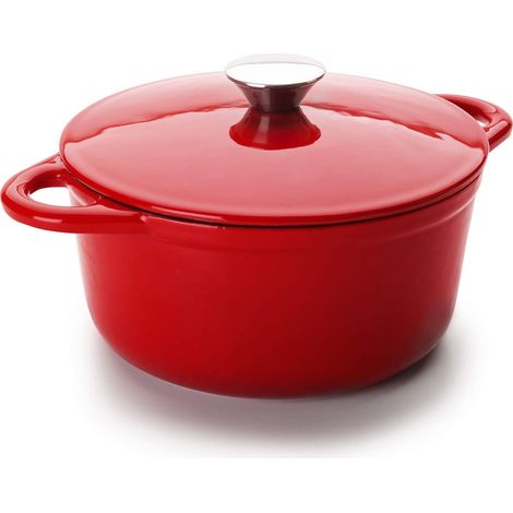 IBILI, Cocotte tonda rossa 24 x 11,5 cm, ghisa, adatta per l’induzione.