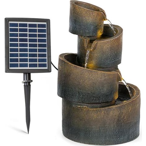 Blumfeldt – Fontaine de jardin solaire 2,8W – 4 cascades – Éclairage LED – Autonomie 5h – Panneau 17,5x14cm – Débit 200L/h – Résistante aux intempéries (1/5)