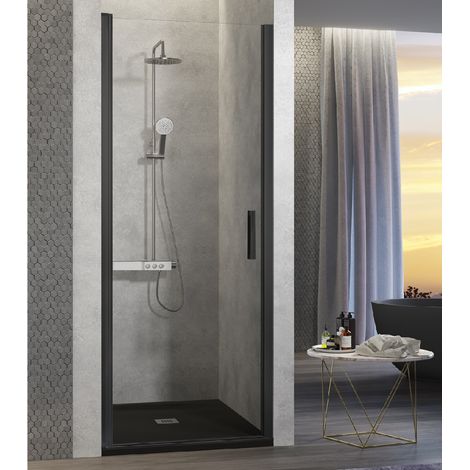 Porta doccia a battente NARDI profilo nero opaco 60-64 cm