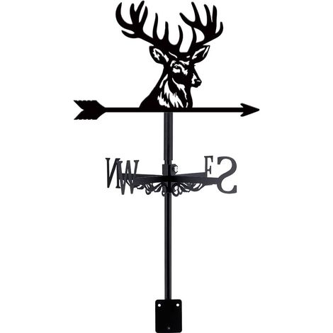 Outdoor Garden Weathervane Deer Head for Roof Weathervane Deer Metal Weathervanes Animals for Sheds Wind Direction Indicator Black Outdoor Decoration (1/5)