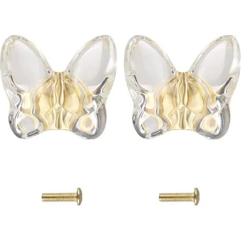 Lot de 2 boutons transparents en forme de lapin/papillon, poignées en laiton pour armoire, placard, commode. - Papillon Transparent (1/5)